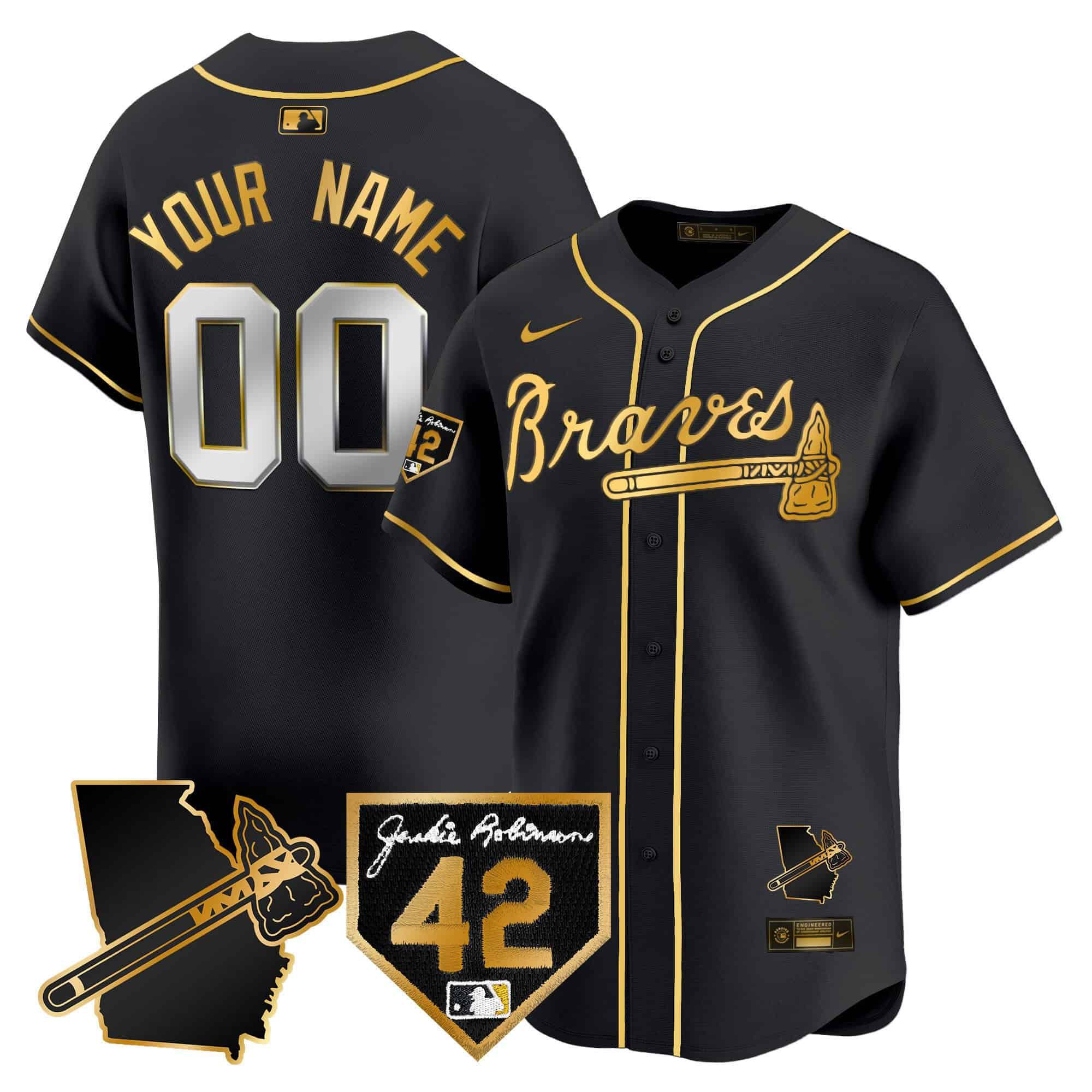 Men Atlanta Braves Black Nike 2024 Robinson & Georgia Patch Vapor Premier Limited Custom MLB Jersey->customized mlb jersey->Custom Jersey